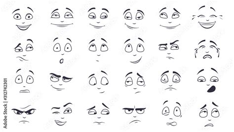 Facial expression flat vector illustration set. Happy, laughing ...