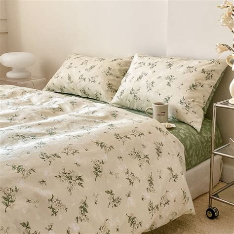 Floral Duvet Cover Set White Green Cotton Duvet Cover Flower - Etsy