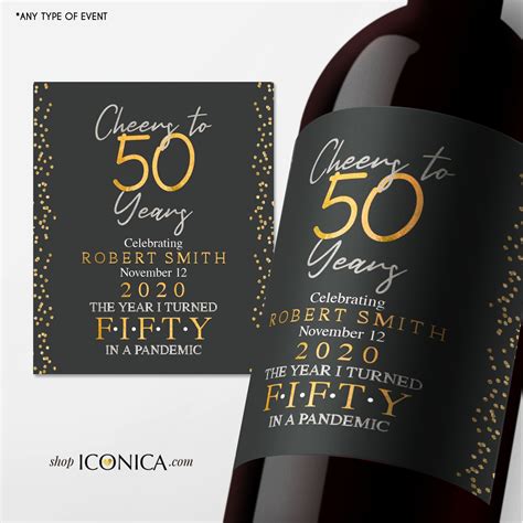 50th Birthday Wine Label Personalized "Cheers to 50 years in a Pandemic" Any Age Milestone ...