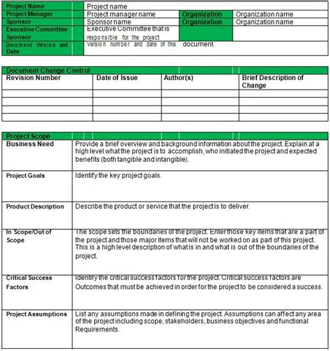 Project Charter Template Free