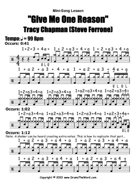 "Give Me One Reason" (Tracy Chapman) MINI SONG DRUM LESSON - Free Video Drum Lesson & Sheet ...