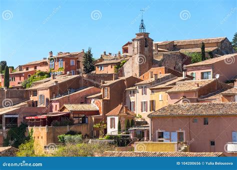 Village of Roussillon in the Provence Stock Photo - Image of town, view ...