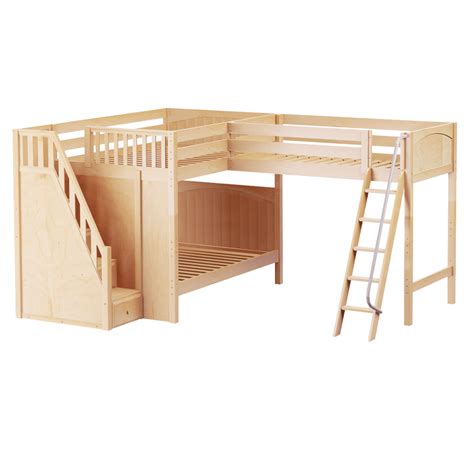 We combined a full-size bunk bed + twin-size loft bed in a unique “L” shape that fits perfectly ...