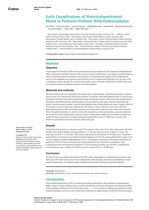 (PDF) Early Complications of Ventriculoperitoneal Shunt in Pediatric ...