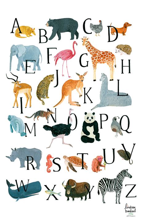 Animal Alphabet Print Animals Wall Art ABC Nursery Childrens Room Decor ...