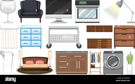 Furniture and household appliances on white background illustration ...