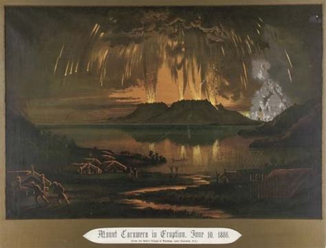 Mount Tarawera in eruption, June 10 1886 - From the native village of Waitangi, Lake Tarawera, N ...