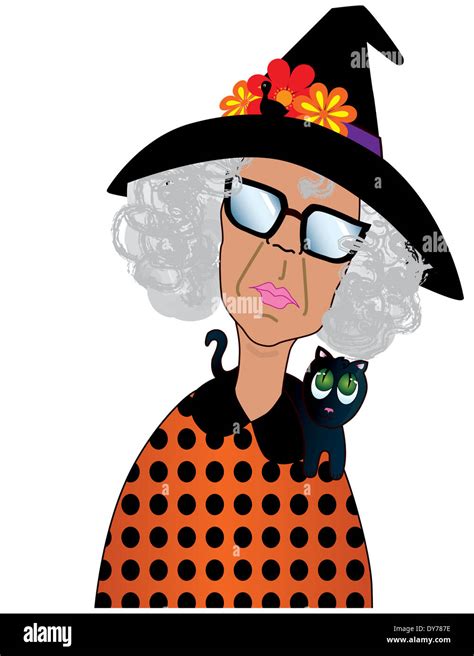 Fun Cartoon of a Grumpy Old Lady Dress for Halloween with a Black Cat Stock Photo: 68386962 - Alamy