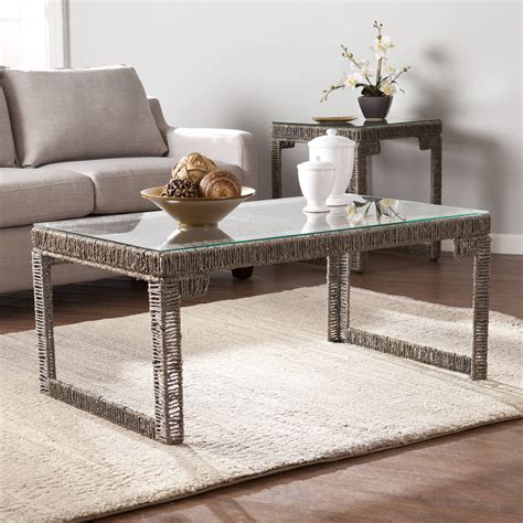 Southern Enterprises Arayes Hyacinth and Glass Coffee Table, Gray ...