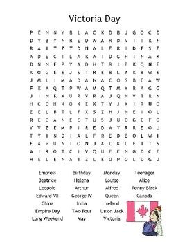 VICTORIA DAY WORD SEARCH, VICTORIA DAY ACTIVITIES, VICTORIA DAY CANADA