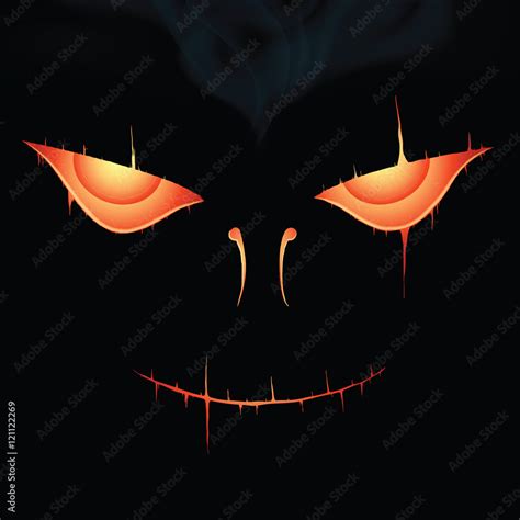 Red Glowing Eyes With Mouth. Scary Halloween Smile With Smoke. Stock ...