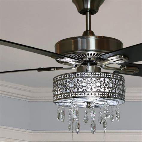 Modern Crystal Chandelier 52 in. LED Silver Ceiling Fan With Light ...