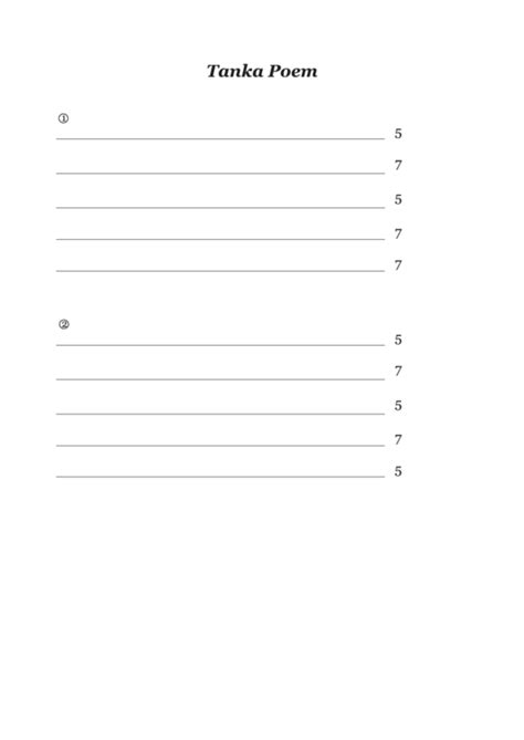 Tanka Poem Template printable pdf download