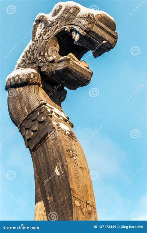 Wooden Dragon Head on Drakkar on Blue Sky Background Stock Image - Image of norse, russia: 137173449