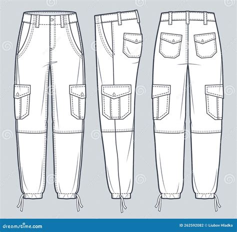 Cargo Pants Technical Fashion Illustration. Stock Vector - Illustration ...