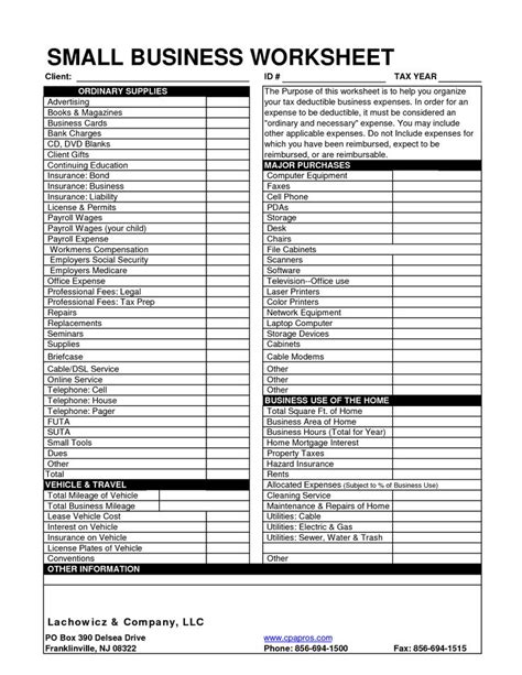 Small Business Tax Spreadsheet | Business worksheet, Small business tax ...