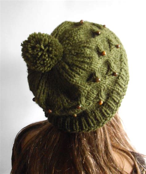 Olive Green Wool Hat. Hand Knit Hat. Winter Woman Hat. - Etsy