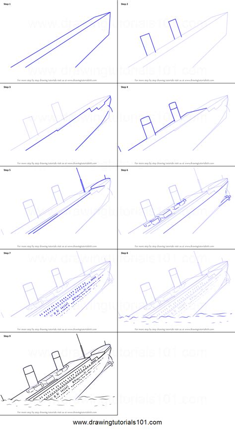 How to Draw Titanic Sinking printable step by step drawing sheet ...