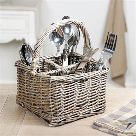 Wicker Four Section Cutlery Storage Basket By Dibor | notonthehighstreet.com