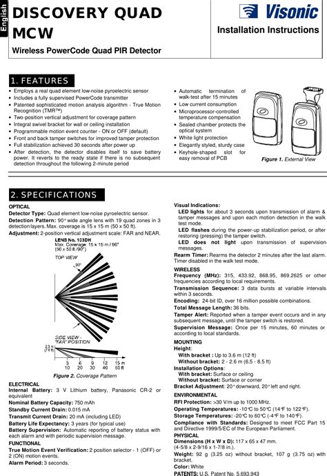 Visonic DISCOVERYQDMCW 15.231 Security Remote Control Transmitter User Manual QUAD inst instructions