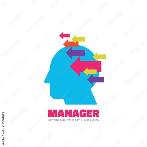 Manage vector logo concept illustration. Creative idea logo. Human head logo icon. Learning logo ...