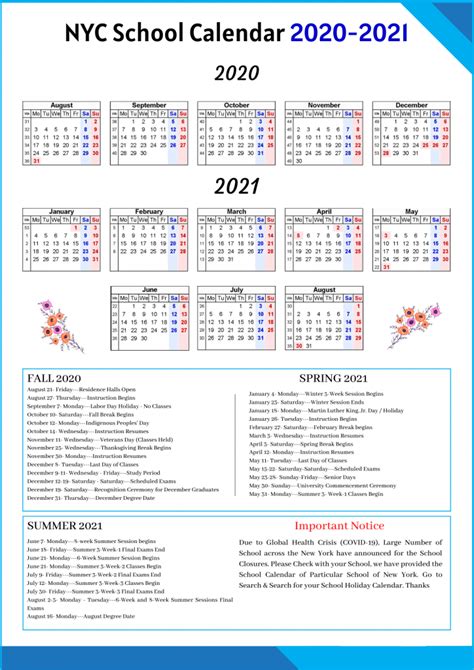 2020 and 2021 school calendar long island