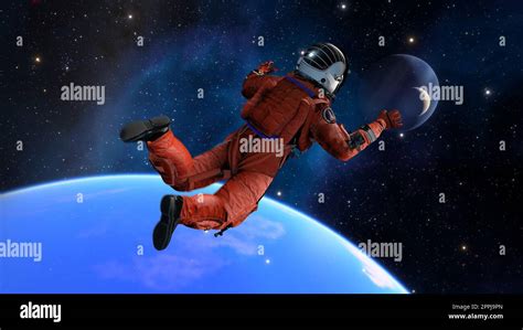 Flight of astronaut cosmonaut in space. Cosmic weightlessness, gravity, falling man into ...