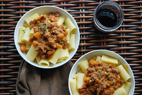 Rigatoni with Veal Bolognese & Butternut Squash - Andrew Zimmern