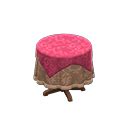 Small covered round table - Berry red - Damascus-pattern brown | Animal Crossing (ACNH) | Nookea
