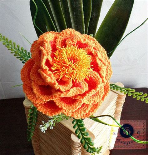 Crocheted realistic peony flower twig by BeACrafterxD on Etsy, $35.00 | Crochet flower patterns ...