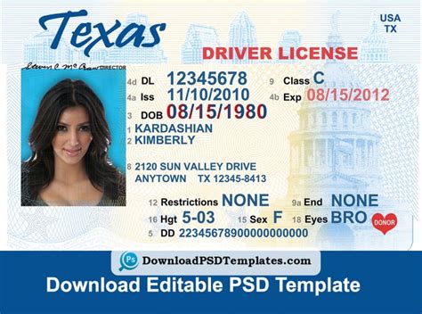 Texas Driver License Psd Template | Download Editable File - Free ...