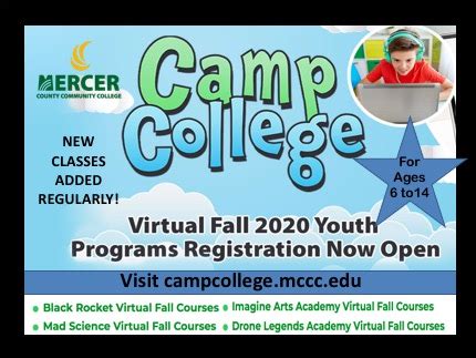 MCCC - Mercer County Community College Camp College Adds Virtual Fall 2020 Courses for Kids Ages ...