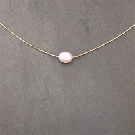 Rose Gold Pearl Necklace Single Pearl Necklace Floating - Etsy