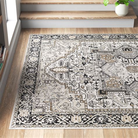 Langley Street Haughton Machine Washable Oriental Black/Taupe Area Rug ...