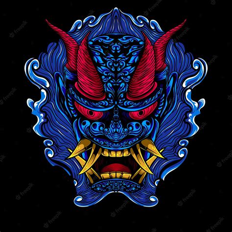 Premium Vector | Demon face artwork illustration with background