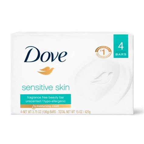 Dove Sensitive Skin Unscented Beauty Bar Soap - 4pk - 3.75oz Each : Target