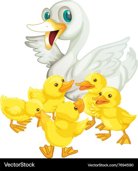 Mother duck and five ducklings Royalty Free Vector Image