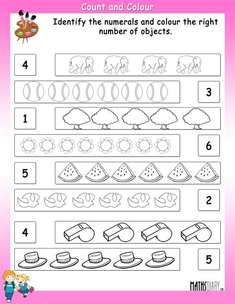 Count and color the given objects - Math Worksheets - MathsDiary.com