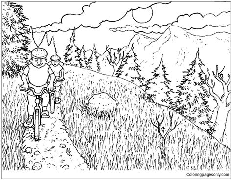 Nature Mountain Bike Coloring Page - Free Printable Coloring Pages