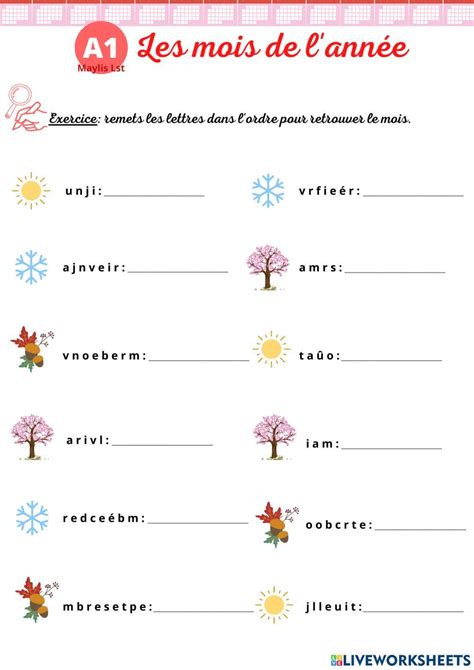 Les mois de l annee online exercise for grade 1 – Artofit