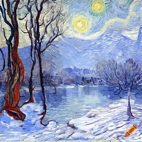 Winter landscape painting by vincent van gogh on Craiyon