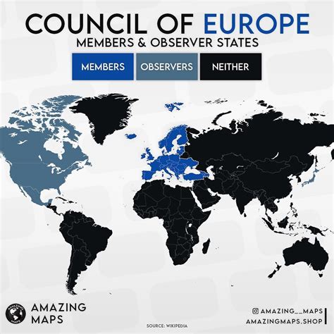 Council of Europe members and observer states. by... - Maps on the Web