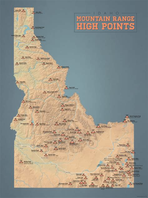 Idaho Mountain Range High Points Map 18x24 Poster - Best Maps Ever