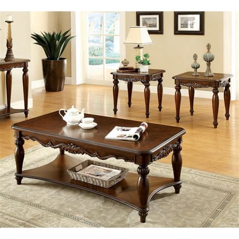 Shop Furniture of America 'Macelli' 3-piece Cherry Finished Traditional Coffee/ End Table Set ...