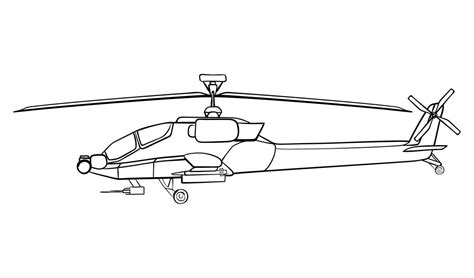 Military helicopter line art. Doodle side view. Vector illustration isolated on white background ...