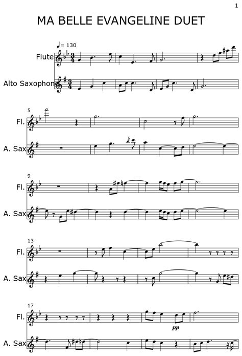 MA BELLE EVANGELINE DUET - Sheet music for Flute, Alto Saxophone