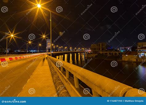 Ikoyi Lekki Link Suspension Bridge Lagos Nigeria at Night with View of the Lagoon. Stock Photo ...