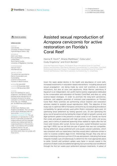 (PDF) Assisted sexual reproduction of Acropora cervicornis for active ...