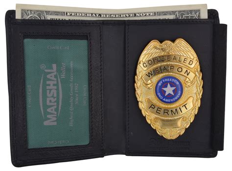 POLICE ID BADGE HOLDER SHIELD BADGE BIFOLD NEW BLACK GENUINE LEATHER ...