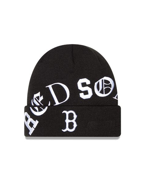 Men's MLB Boston Red Sox New Era Blackletter Cuffed Knit Hat - Black ...